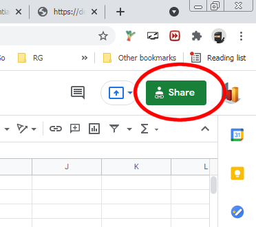 Image showing the Google Sheets share button